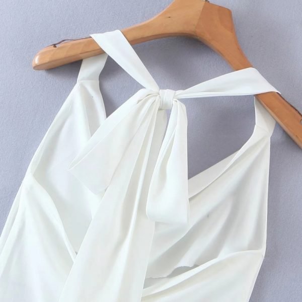 Summer Women Pile Collar White Suspender Mini Dress Female Backless Clothes Casual Lady Loose Vestido D7616