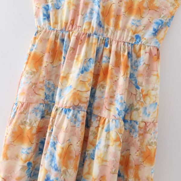 Summer Women Floral Printing Halter Midi Vest Dress Female Sleeveless Clothes Leisure Lady Loose Vestido D7950