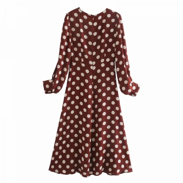 Women Polka Dot Printing Midi Dress Casual Femme O-Neck Lantern Sleeve Clothes Lady Loose Vestido D6665