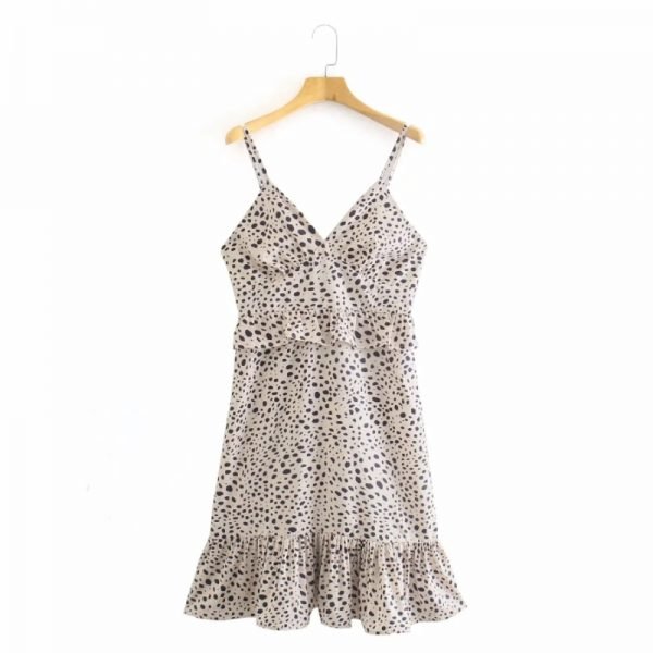 Women Leopard Print Ruffle Decoration Suspender Mini Dress Female Sleeveless Clothes Leisure Lady Loose Vestido D8059