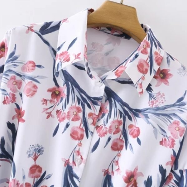 New Spring Women Elegant Floral Print Sashes Shirt Dress Female Long Sleeve Clothes Casual Lady Loose Vestido D7117