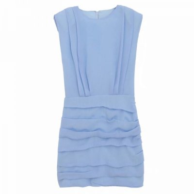 Hot Sale Women Shoulder Pads Blue Pleated Mini Dress Female Sleeveless Clothes Casual Lady Slim Vestido D8130