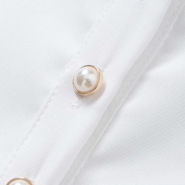 Spring Woman Button Decoration Turndown Collar White Shirt Dress Female Short Sleeve Office Lady Loose Clothes Vestido D6351