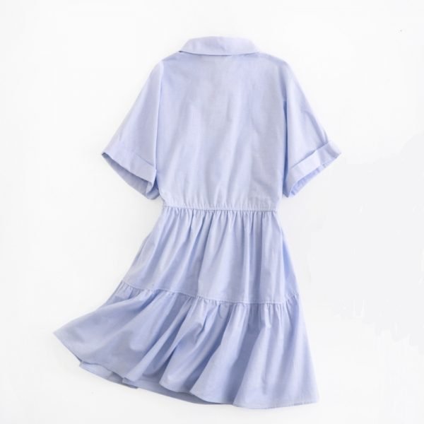 Summer Women Raglan Sleeve Waist Drawstring Mini Dress Female Turndown Collar Clothes Casual Lady Loose Vestido D7530