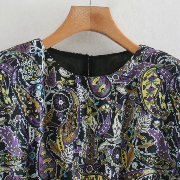 Women Vintage Paisley Printing Bow Decoration Mini Dress Female O Neck Long Sleeve Clothes Casual Lady Loose Vestido D6881