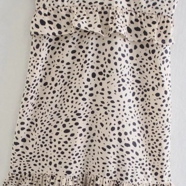 Women Leopard Print Ruffle Decoration Suspender Mini Dress Female Sleeveless Clothes Leisure Lady Loose Vestido D8059