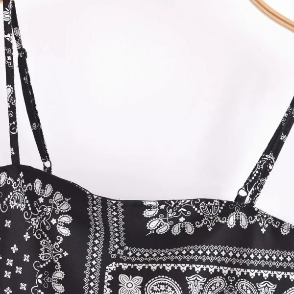 Summer Women Vintage Paisley Print Splicing Knitted Suspender Blouse Casual Female Slim Crop Tops T1526