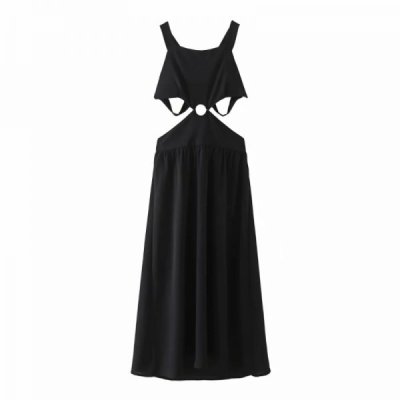 Summer Women Black Backless Sexy Suspender Midi Dress Female Sleeveless Clothes Casual Lady Slim Vestido D7690