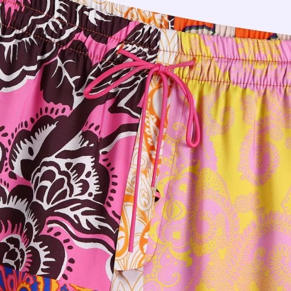 Hot Sale Women Vintage Patchwork Printing Shorts Casual Female Elastic Waist Drawstring Loose Clothes P2203