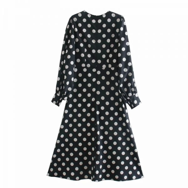 Women Dot Printing O Neck Elastic Midi A-Line Dress Casual Female Lantern Sleeve Clothes Lady Loose Vestido D6855