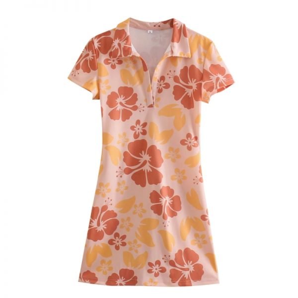 Summer Women Floral Printing Deep V Neck Mini Dress Female Short Sleeve Clothes Casual Lady Slim Vestido D7875