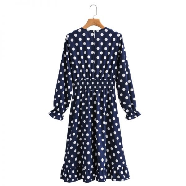 Hot Sale Women Polka Dot Printing Ruffled Hem Midi Dress Female Long Sleeve Clothes Casual Lady Loose Vestido D8235