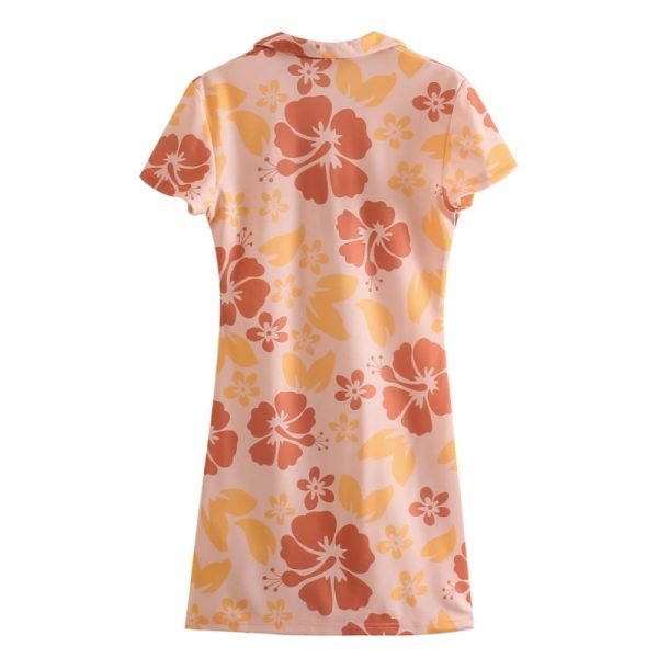 Summer Women Floral Printing Deep V Neck Mini Dress Female Short Sleeve Clothes Casual Lady Slim Vestido D7875