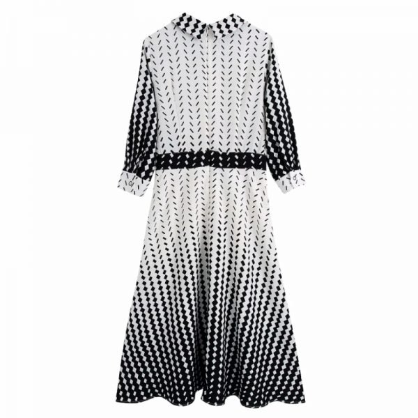 Hot Sale Women Gradual Placement Print Midi Dress Female Three Quarter Sleeve Clothes Casual Lady Loose Vestido D8293