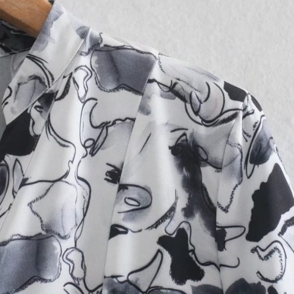 Hot Sale Women Graffiti Printing Stand Collar Midi Dress Female Nine Quarter Sleeve Clothes Casual Lady Loose Vestido D8110