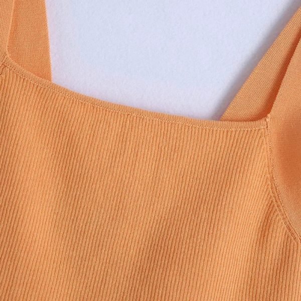 Summer Women Orange Knitting Sling Short Camisole Casual Female Crop Tops T1505