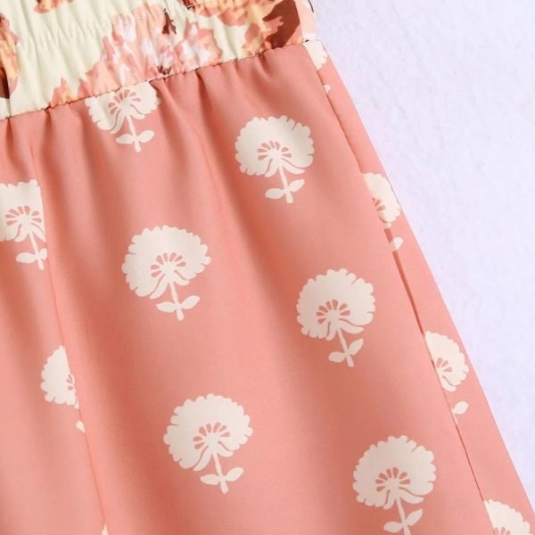 Hot Sale Women Flower Printing Contrast Color Splicing Casual Shorts Female Elastic Waist Loose Clothes P2292